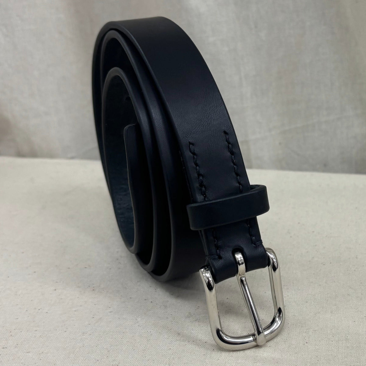 30mm Black Leather Belt (Silver)