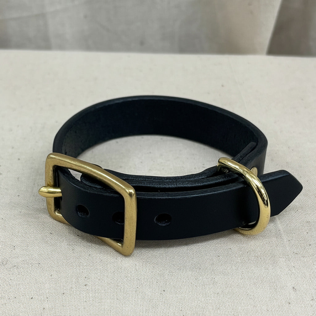 Small dog collar black brass hardware