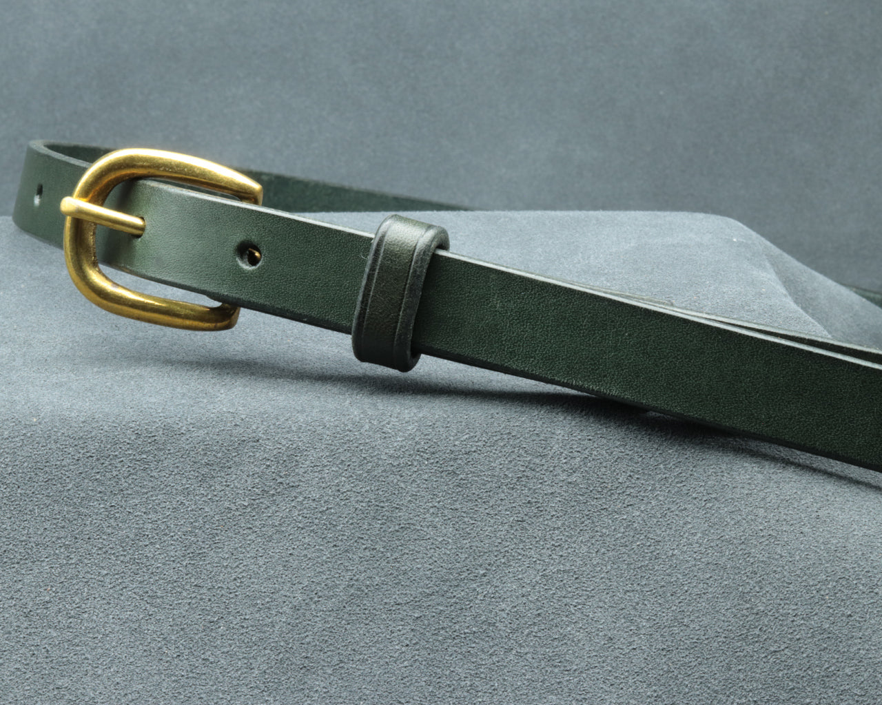 Thin Forest Green Leather Belt