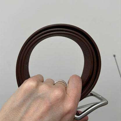 Brown Leather Belt with Silver Buckle