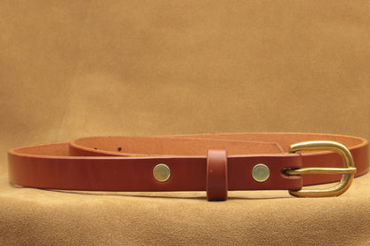 Thin Brick Red Leather Belt