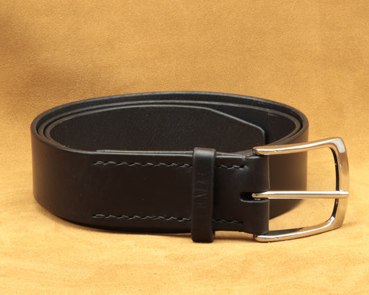 36mm Full Grain Black Leather Belt - Solid Brass Buckle