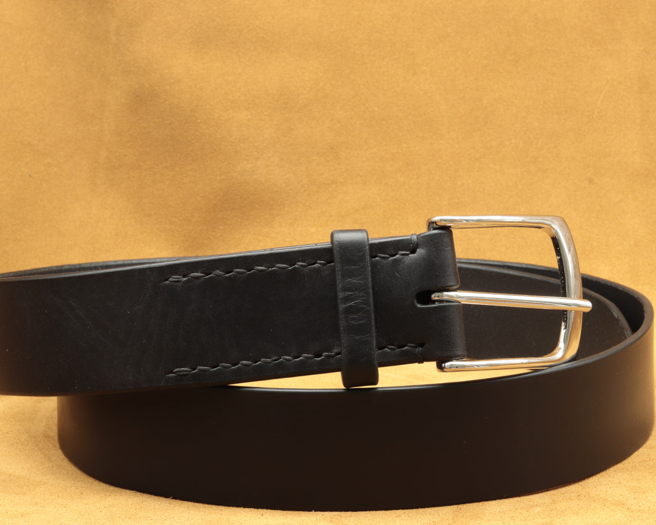 36mm Full Grain Black Leather Belt - Solid Brass Buckle