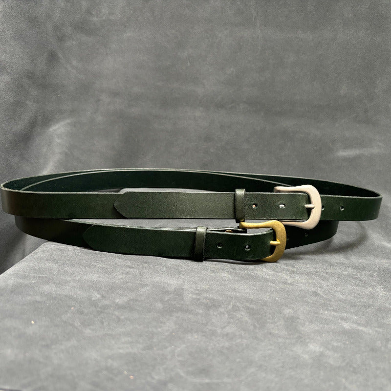 Matte Brass Buckle Forest Green Leather Belt