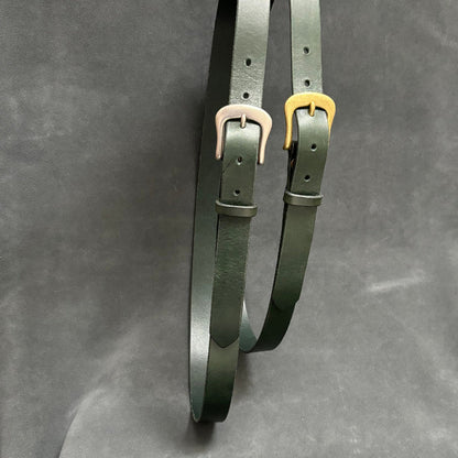 Matte Brass Buckle Forest Green Leather Belt