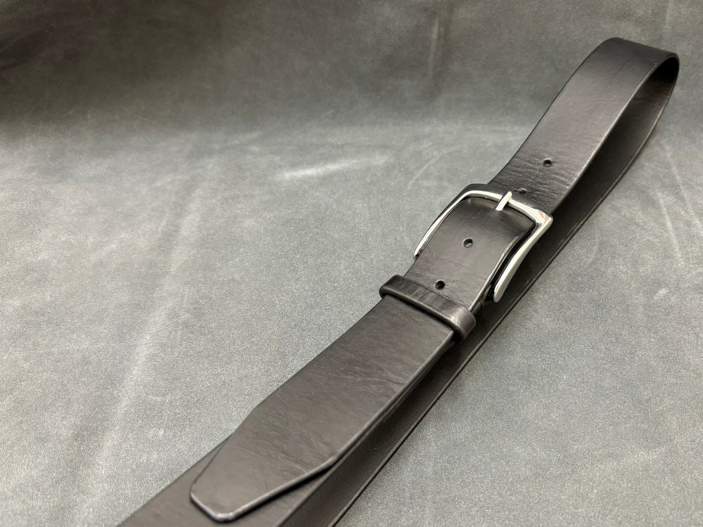 36mm Full Grain Black Leather Belt - Solid Brass Buckle