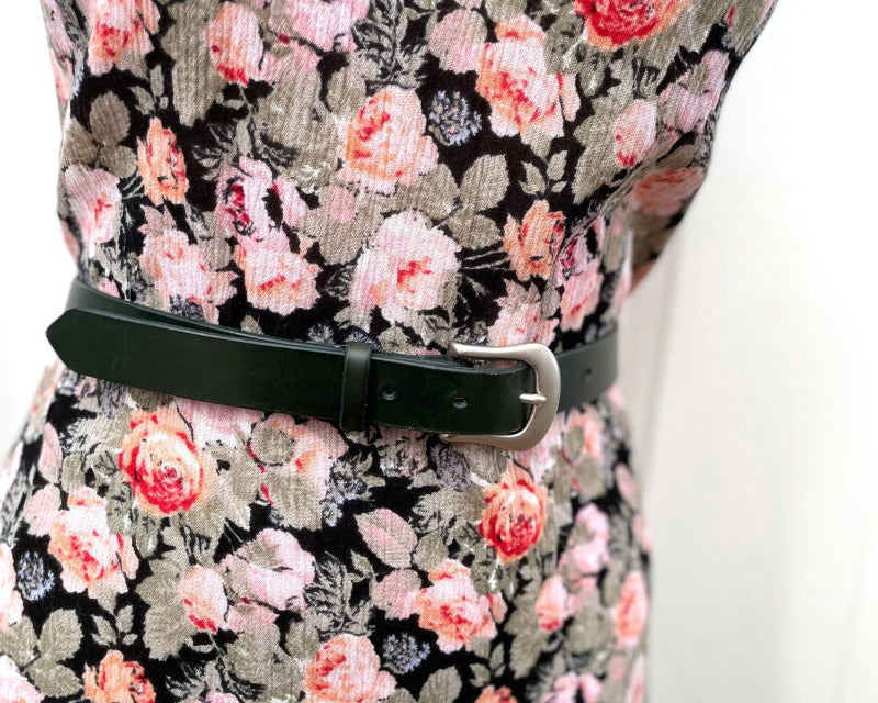 Silver Buckle Forest Green Leather Belt