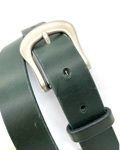Silver Buckle Forest Green Leather Belt